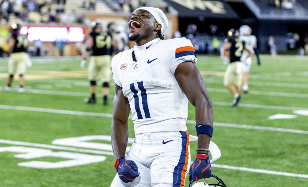 Junior wide receiver Trell Harris celebrates Virginia's victory over Wake Forest.