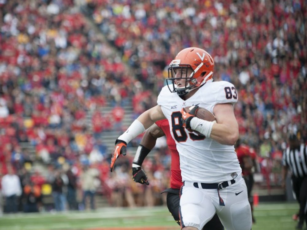 Tight End Jake McGee caught eight passes including one for a touchdown reception in the Cavaliers’ loss to Maryland 27-26.