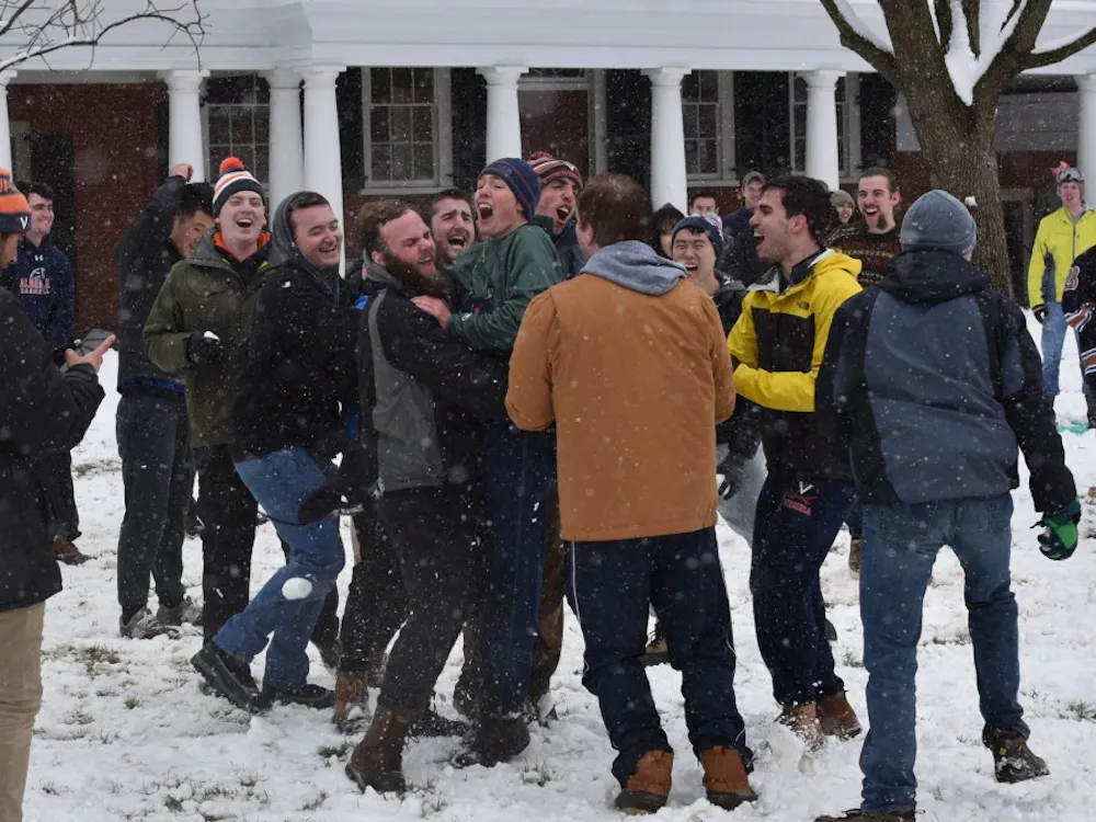 Students enjoyed the snow day on the Lawn. 