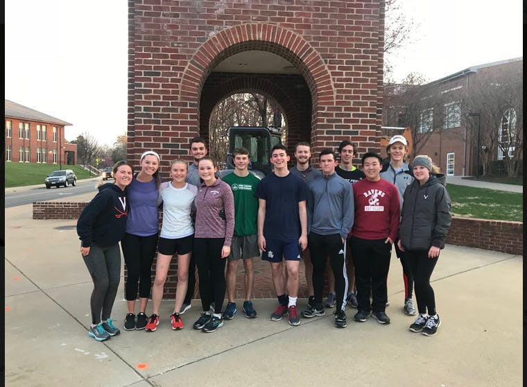 Some of Coppock's students during last Friday's running office hours.