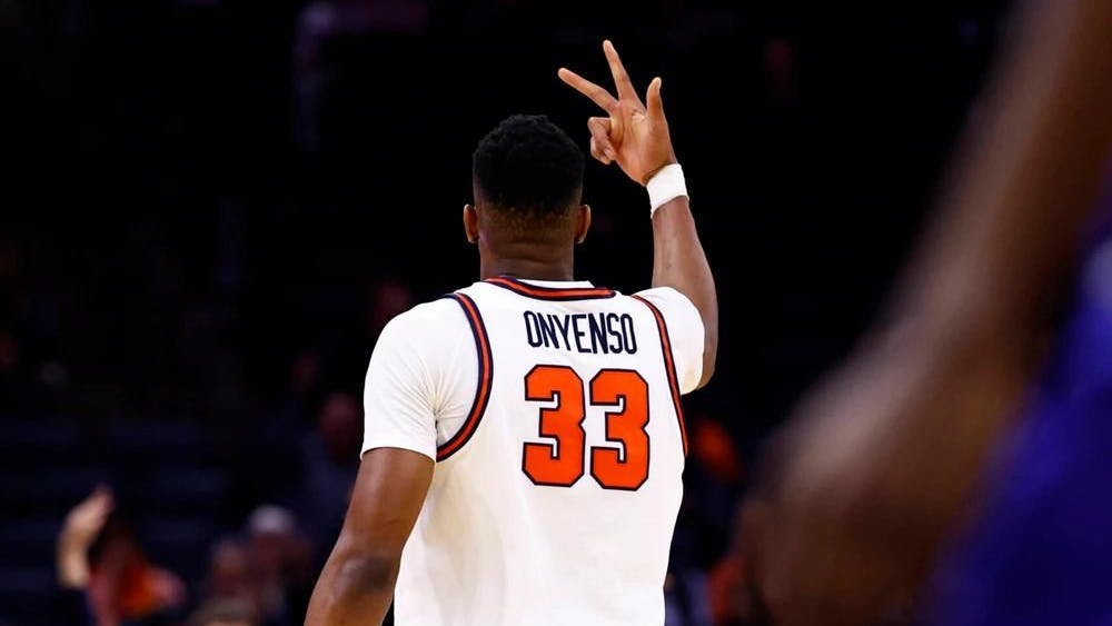 Onyenso, a seven-footer, made the first three-pointer of his four-year career Tuesday — and then the second.