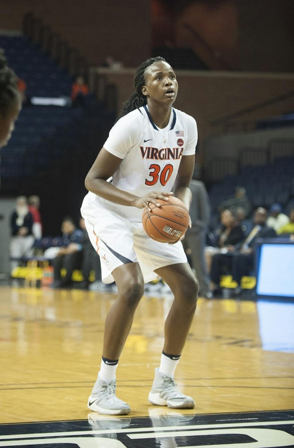 <p>Freshman center Felicia Aiyeotan led Virginia with 23 points Sunday. She also notched 12 rebounds and six blocks.</p>