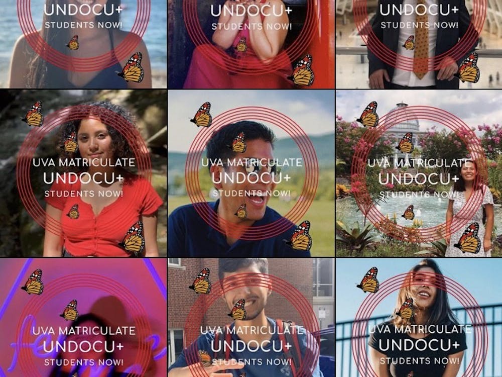 The Facebook frame features text saying “UVA Matriculate Undocu+ Students Now!” surrounded by monarch butterflies, a symbol synonymous with immigrants and migration. 