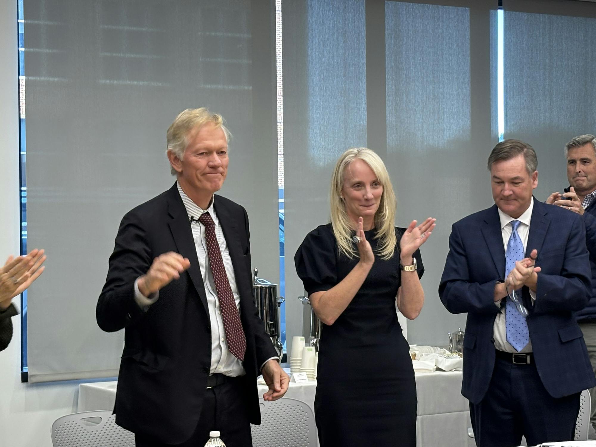 Board of Visitors members and Beardsley moments after Beardsley's appointment Friday 