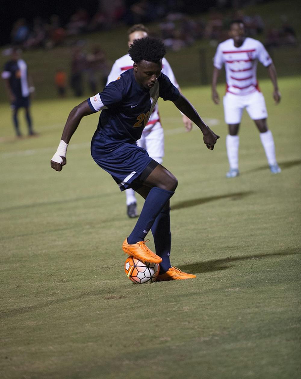 <p>Freshman midfielder Derrick Etienne tallied his first career goal Monday against VCU, chipping in his shot over the Rams' goalkeeper in the 84th minute.</p>