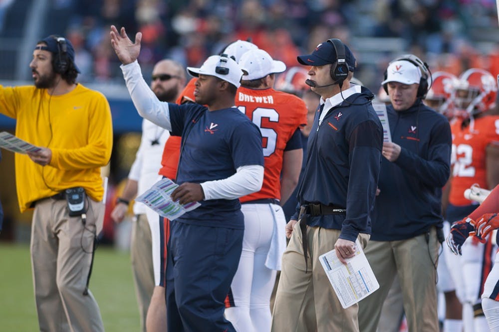 <p>Coach Bronco Mendenhall looks for his team to show improvement to the many onlookers and Virginia's Spring Game on Saturday.</p>