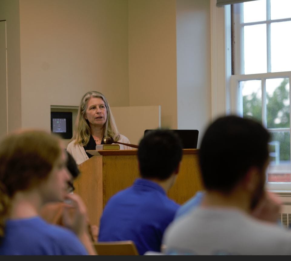 Melody Stowe Bianchetto, the vice president for finance for the University, delivered an overview of the budget, explaining the sources and planned uses of funding.