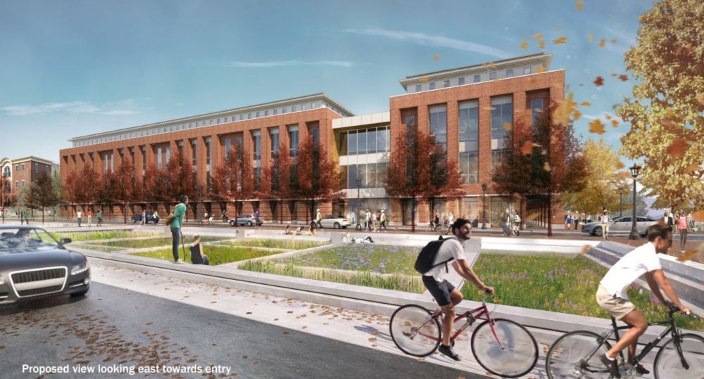 A rendering of the Student Health and Wellness Center with the Brandon Avenue "Green Street" in the foreground.&nbsp;