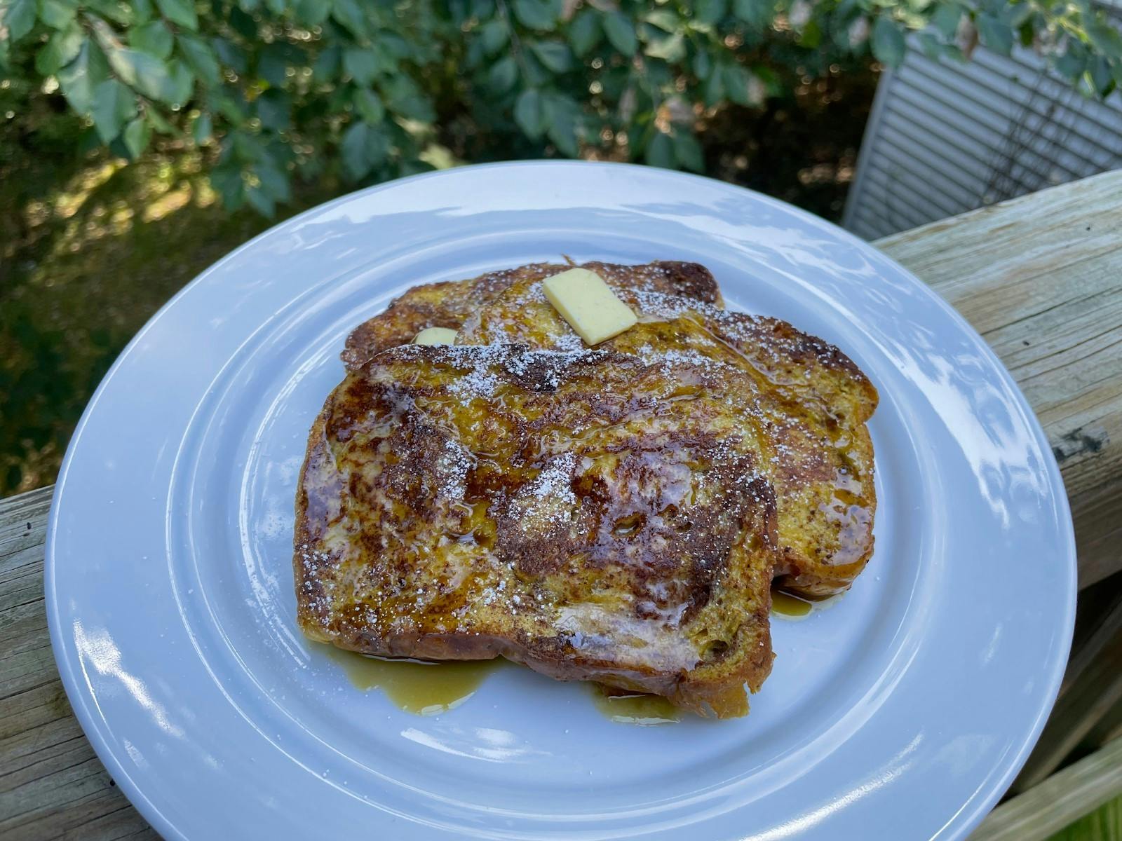 This French toast has just the right amount of fall flavor — especially when paired with a rich maple syrup, smooth salted butter and hot cup of apple cider.&nbsp;