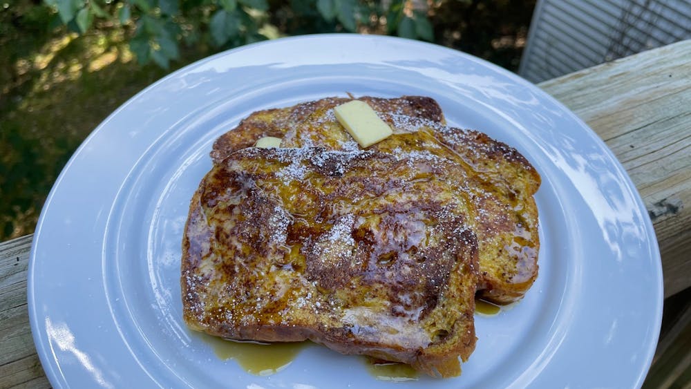 This French toast has just the right amount of fall flavor — especially when paired with a rich maple syrup, smooth salted butter and hot cup of apple cider.&nbsp;