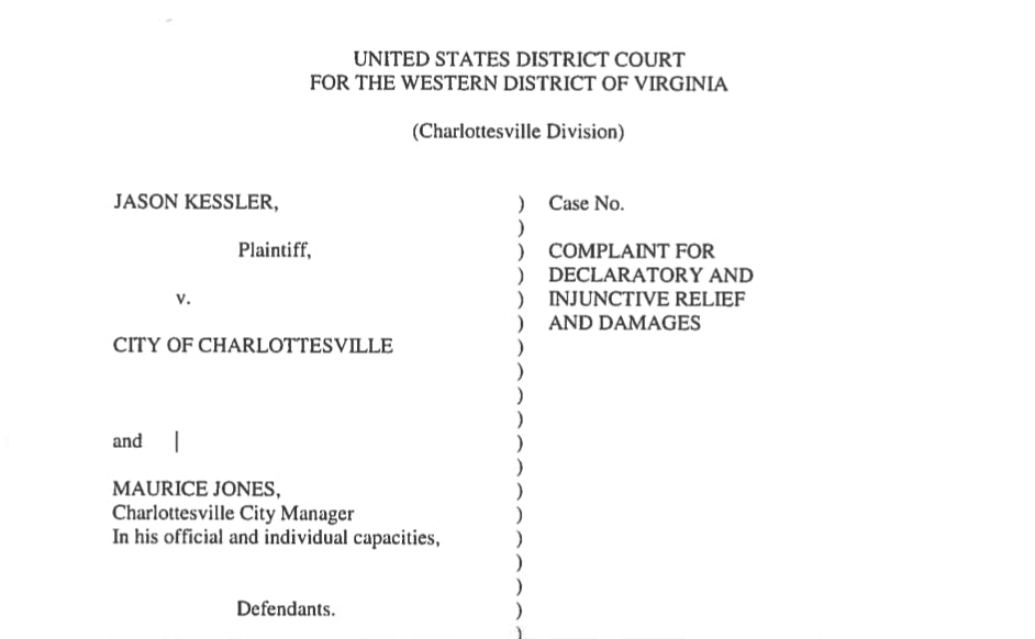 Jason Kessler's lawsuit against the city was filed in federal court Thursday.&nbsp;
