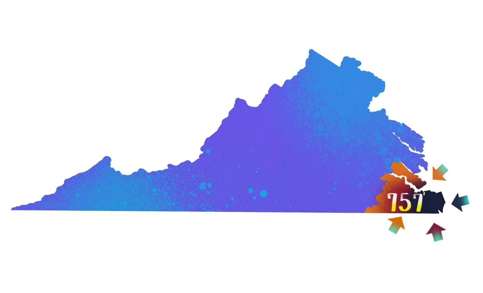 This map shows the areas of Virginia that are classified as the 757 —&nbsp;including Virginia Beach, Chesapeake, Norfolk, Newport News and more.
