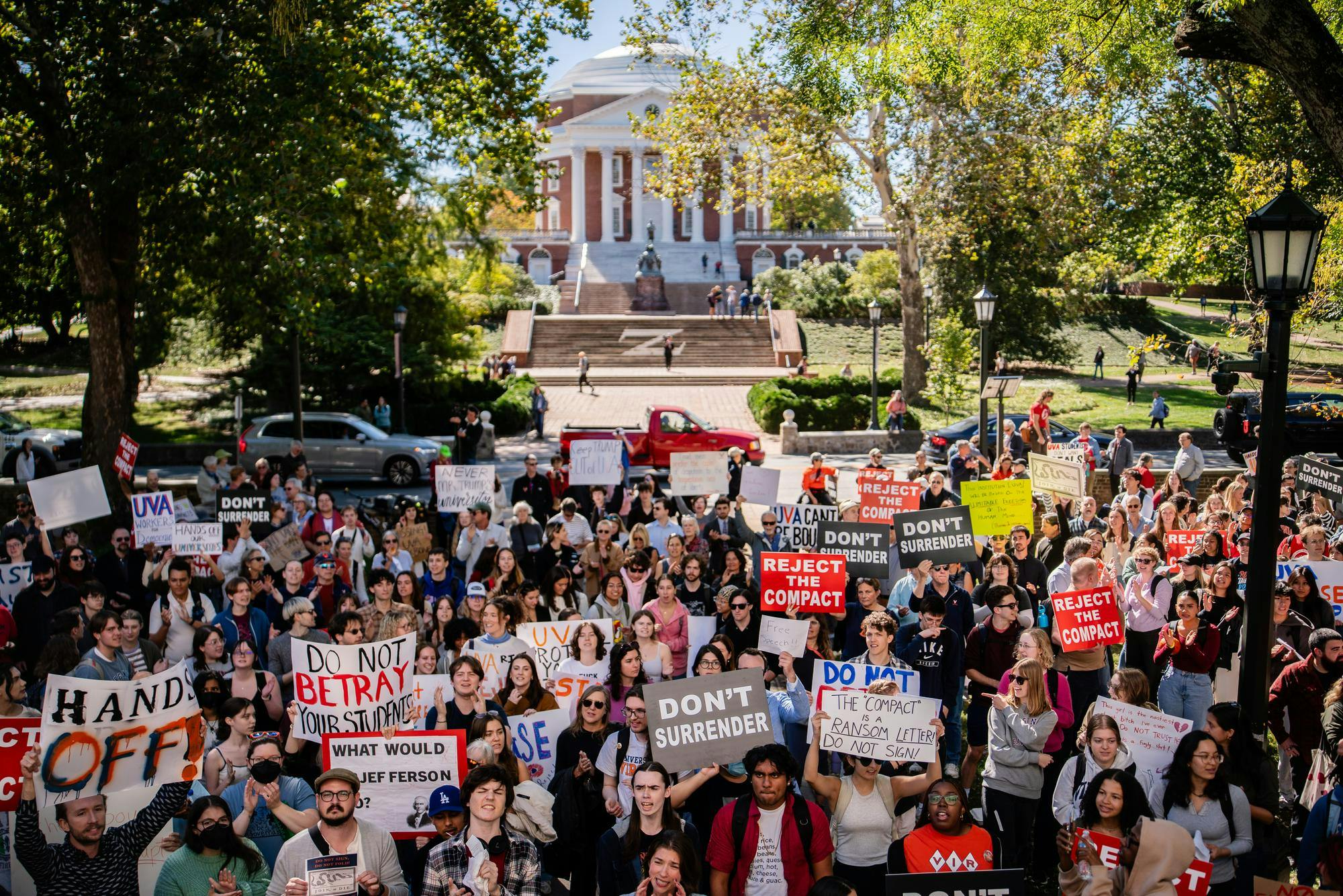 Barely a month later, protestors gathered on the Lawn Oct. 17 to oppose the “Compact for Academic Excellence in Higher Education,” a proposal many viewed as a threat to the University’s academic independence. 