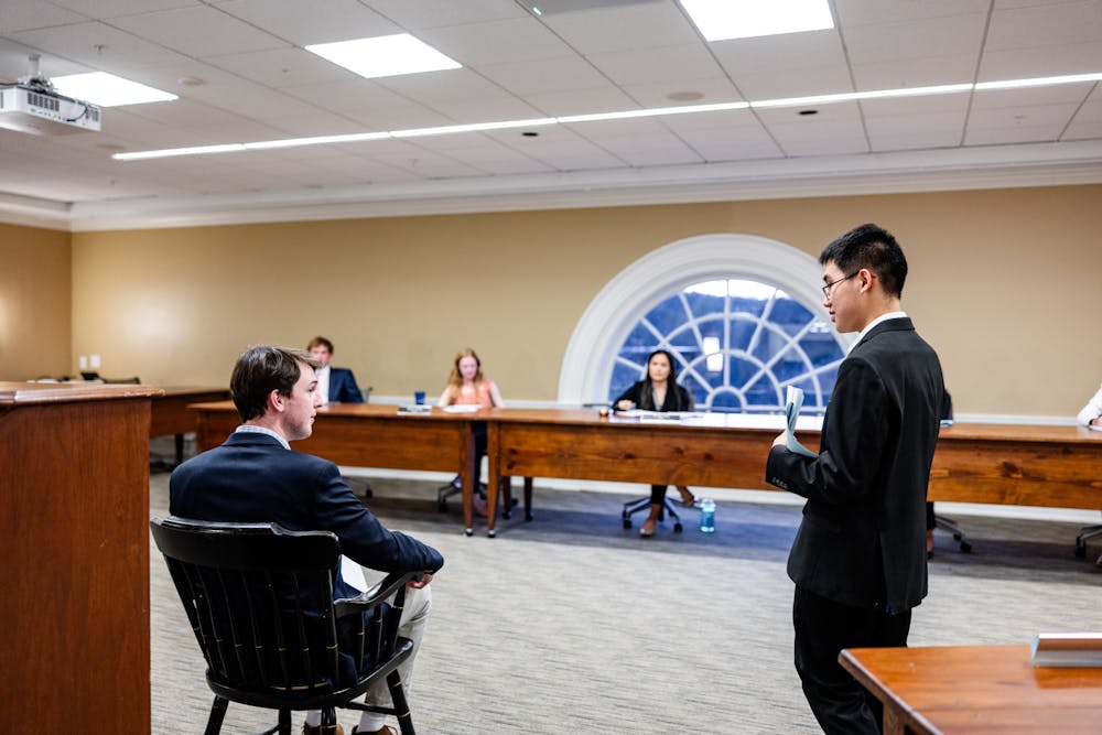 <p>The hazing mock trial was designed to demonstrate an example where Student Affairs sent a potential hazing case to the UJC for further consideration.&nbsp;</p>