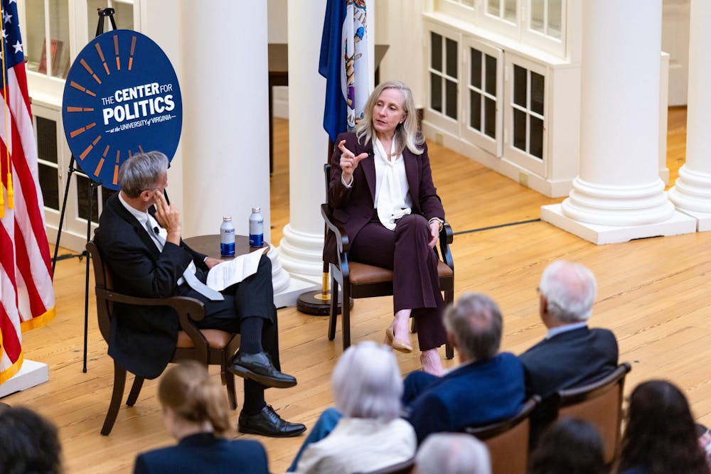 Former Rep. Abigail Spanberger speaks at a Center for Politics event in the Rotunda Sept. 16, 2025 just three days before the start of early voting in the gubernatorial race.