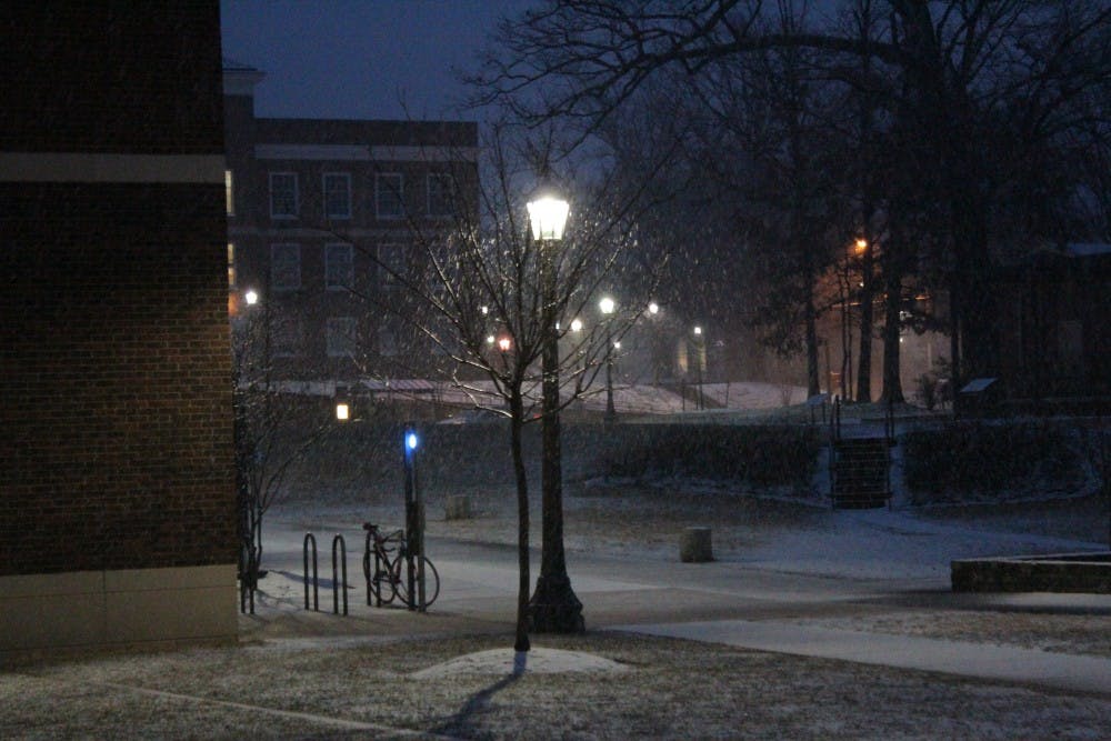 	The University announced classes will be cancelled shortly after 6 a.m. Monday, as a wintry mix just begins to accumulate on Grounds in a storm the National Weather Service predicts will leave between 8 and 12 inches of snow by the day&#8217;s end.