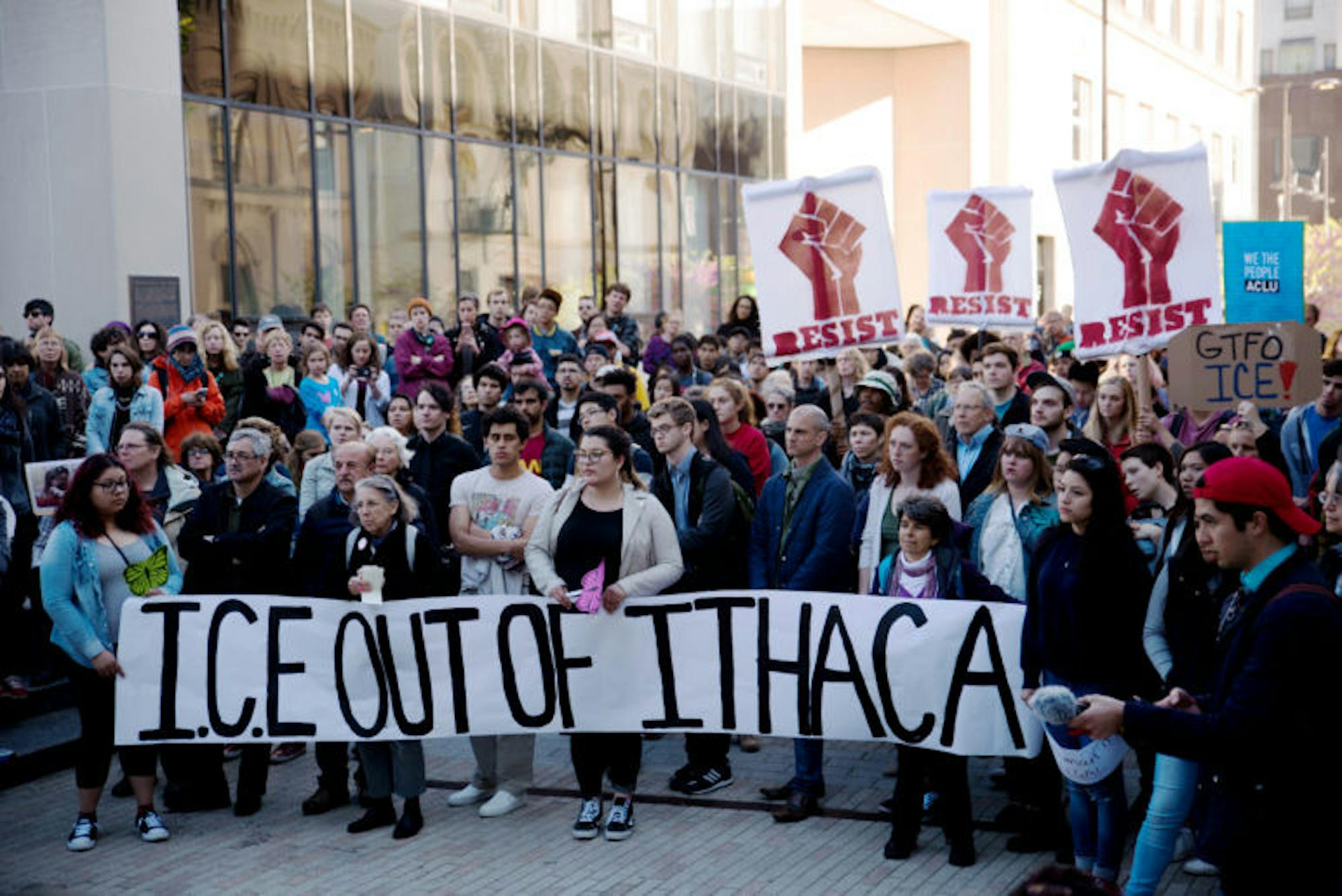 Hundreds protested U.S. Immigration and Customs Enforcement's arrest of Guzman-Lopez on May 3, 2017, the day after he was arrested, on the Commons in Ithaca.