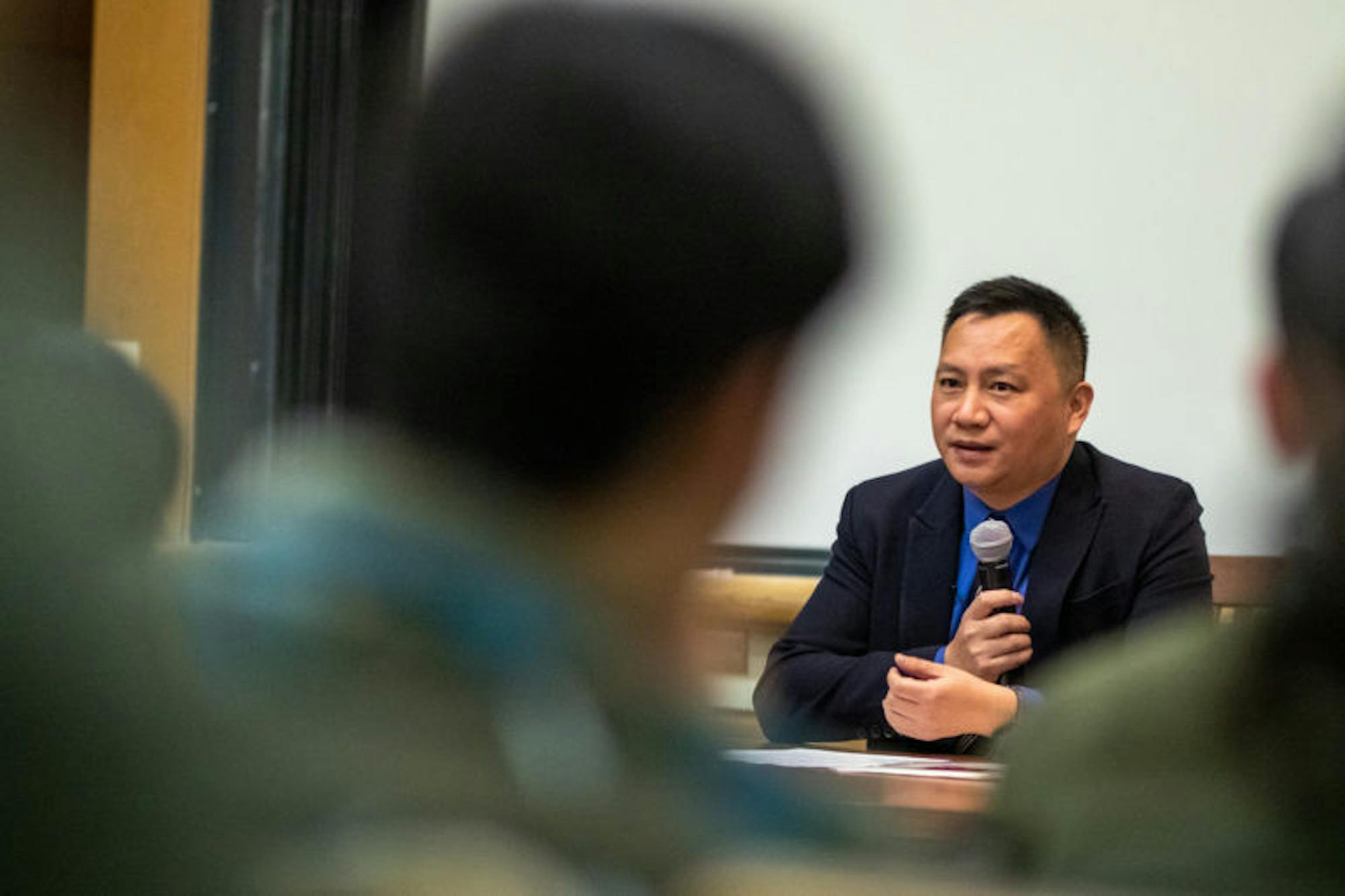 Wang Dan, student leader of the 1989 Tiananmen Square protests, spoke at Goldwin Smith Hall on Wednesday. Wang provided an analysis of China's current state and argued that international support was required for democratization to happen in China. (Michael Wenye Li / Sun Photography Editor)