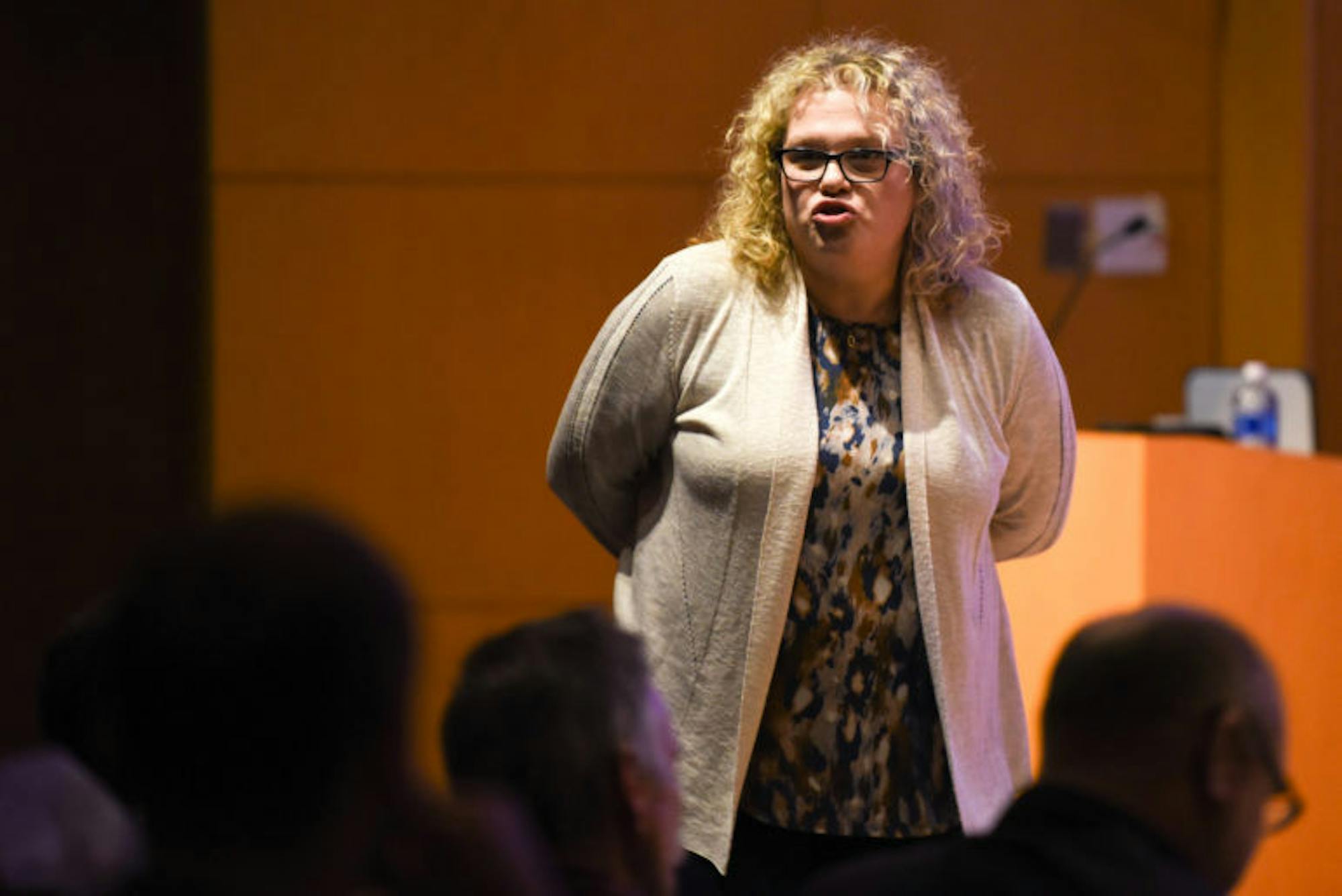 Prof. Olga Litvak, history, argues in favor of preserving history at the Apocalypse Debate at Klarman Hall on November 5th, 2019. (Boris Tsang/Sun Photography Editor)