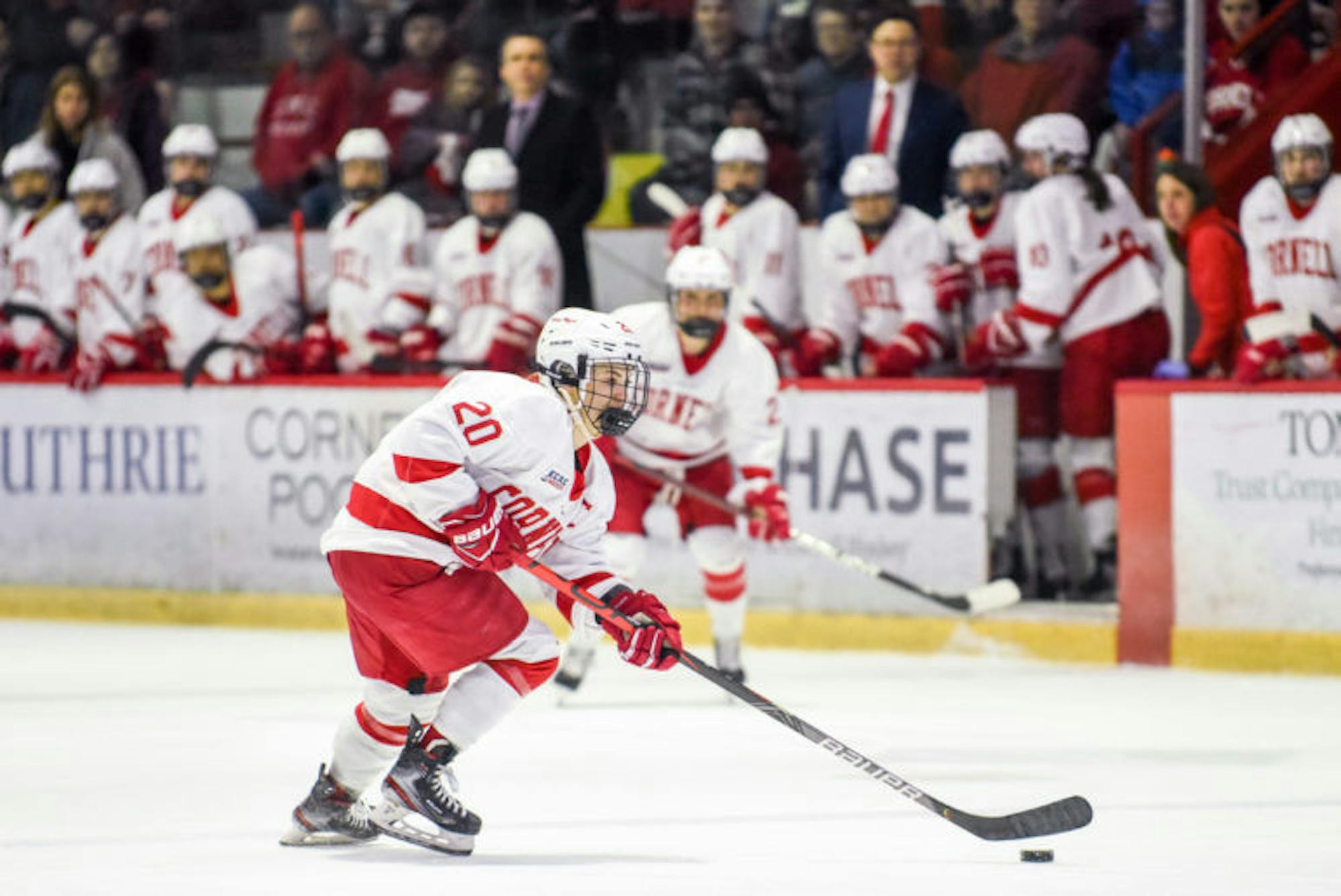 Senior forward Kristin O'Neill sprints with the puck at the ECAC championship game against Princeton on Sunday. The women's hockey game ended in a 3-2 loss for Cornell. (Boris Tsang/Sun Photography Editor)