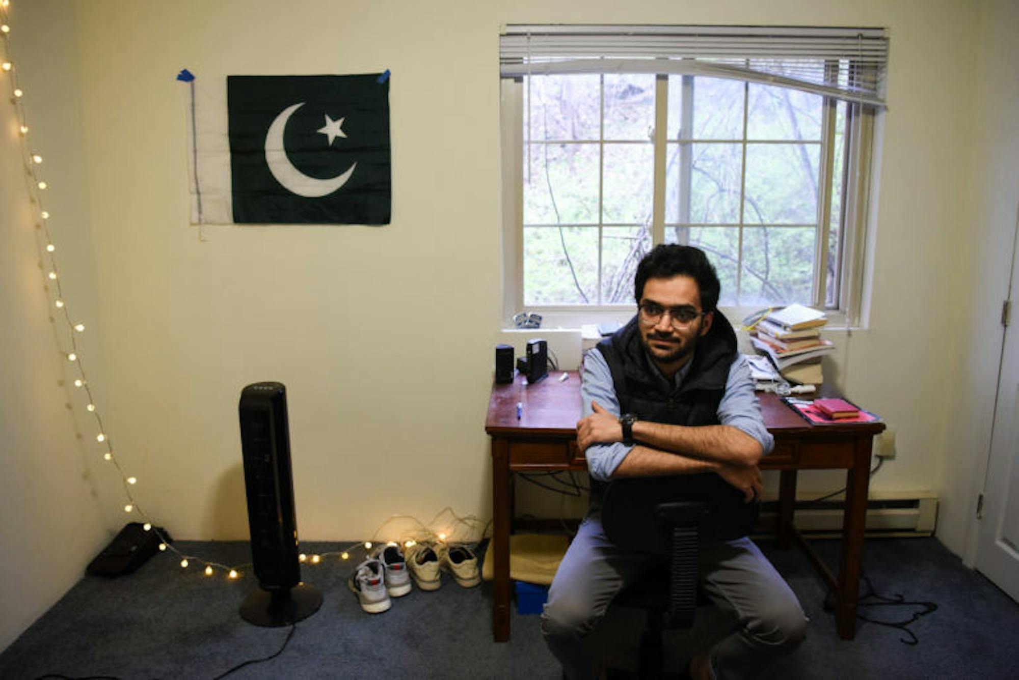 Hassaan Sabir '21, of Islamabad, Pakistan, in his Ithaca apartment.