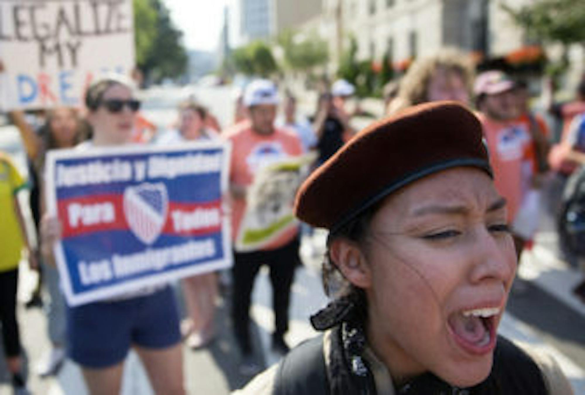 Demonstrators march from Lafayette Park towards the White House to protest the decision to end the Deferred Action for Childhood Arrivals program in Washington, Sept. 5, 2017. (Tom Brenner/The New York Times)