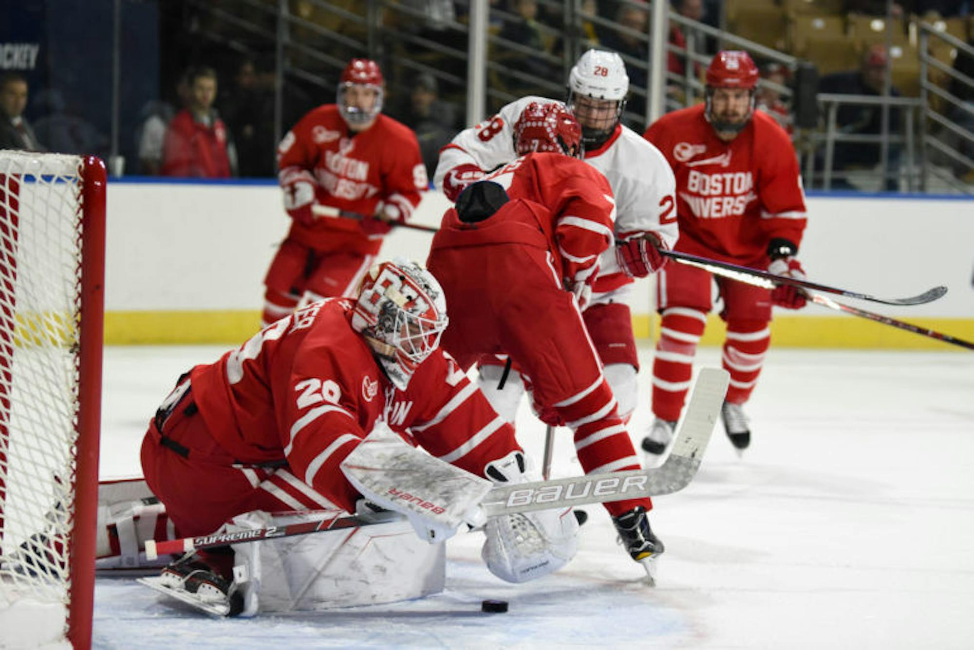 Cornell's offense struggled to get past B.U. goaltender Jake Oettinger, who made 30 saves during the game on Saturday.