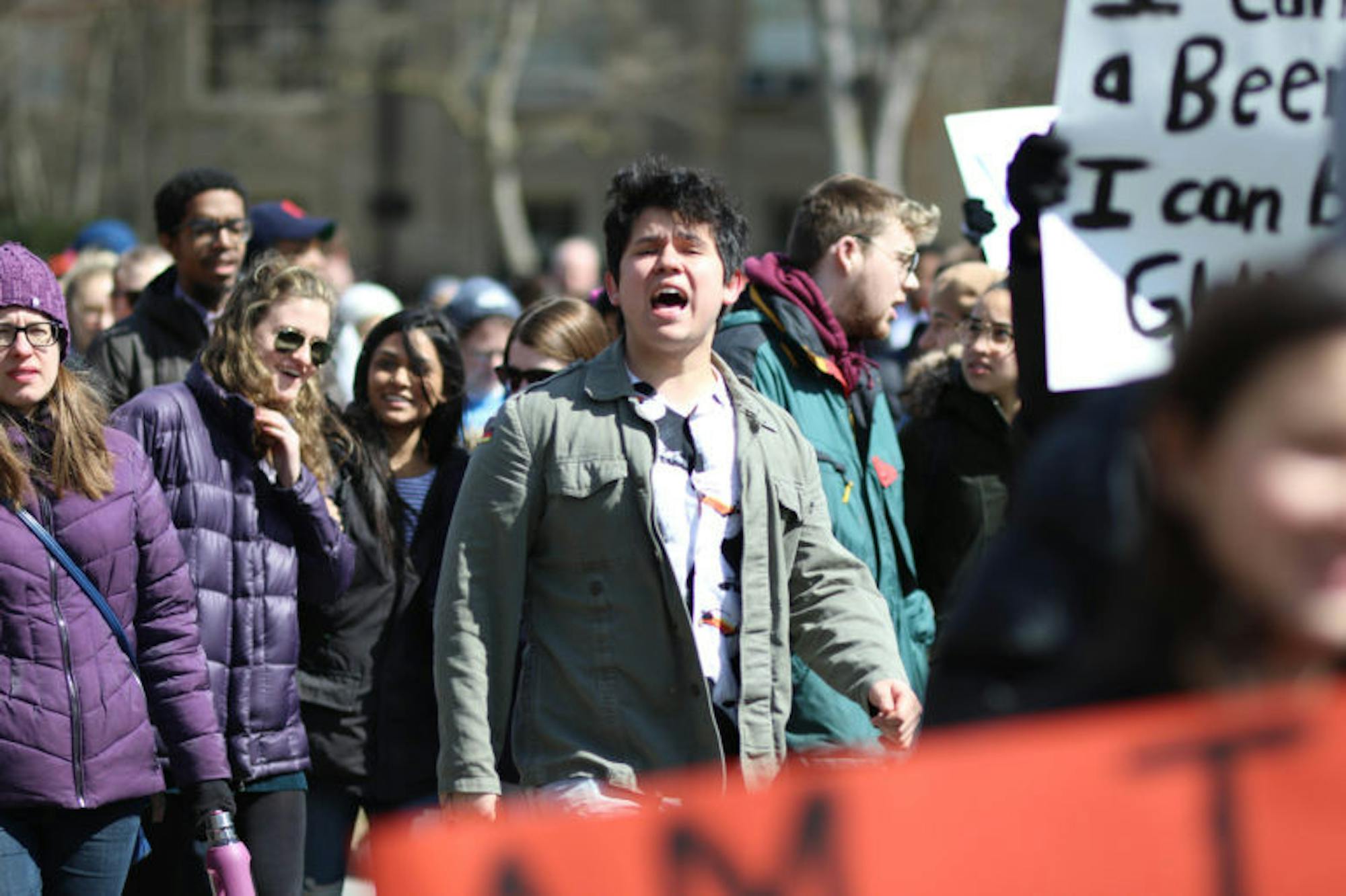 As part of the nationwide March for Our Lives protest on Saturday, approximately 200 Cornell students met at the Arts Quad around noon before marching down to the Ithaca Commons.