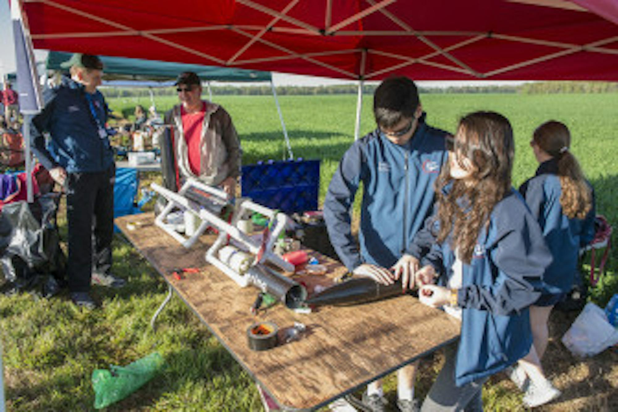 Cornell Rocketry Team members assemble the rocket at the competition last year in Huntsville, Alabama.