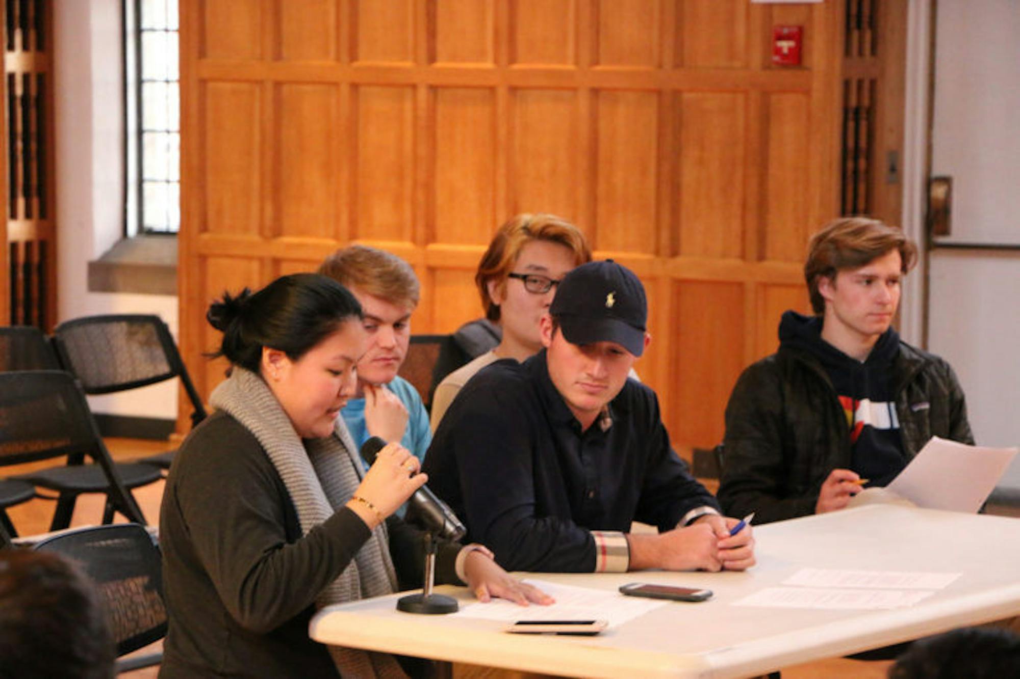 Diana Li '17 defends her resolution calling for the University to release private financial information. The Student Assembly tabled the resolution on Thursday.