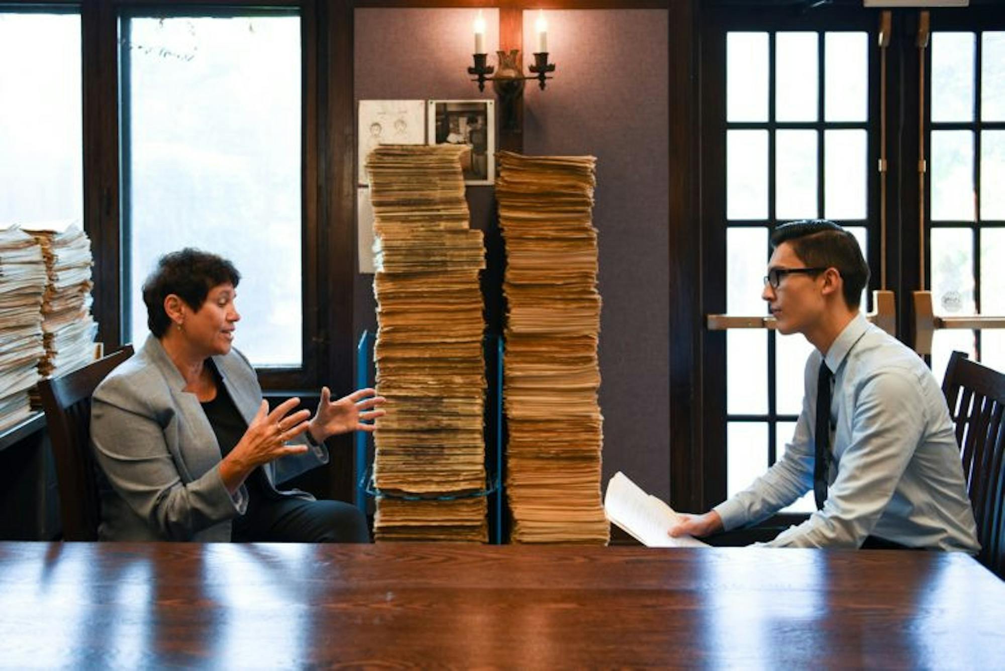 Tracy Mitrano J.D. ’95 speaks at The Sun's office on September 10th, 2019. (Boris Tsang/Sun Photography Editor)