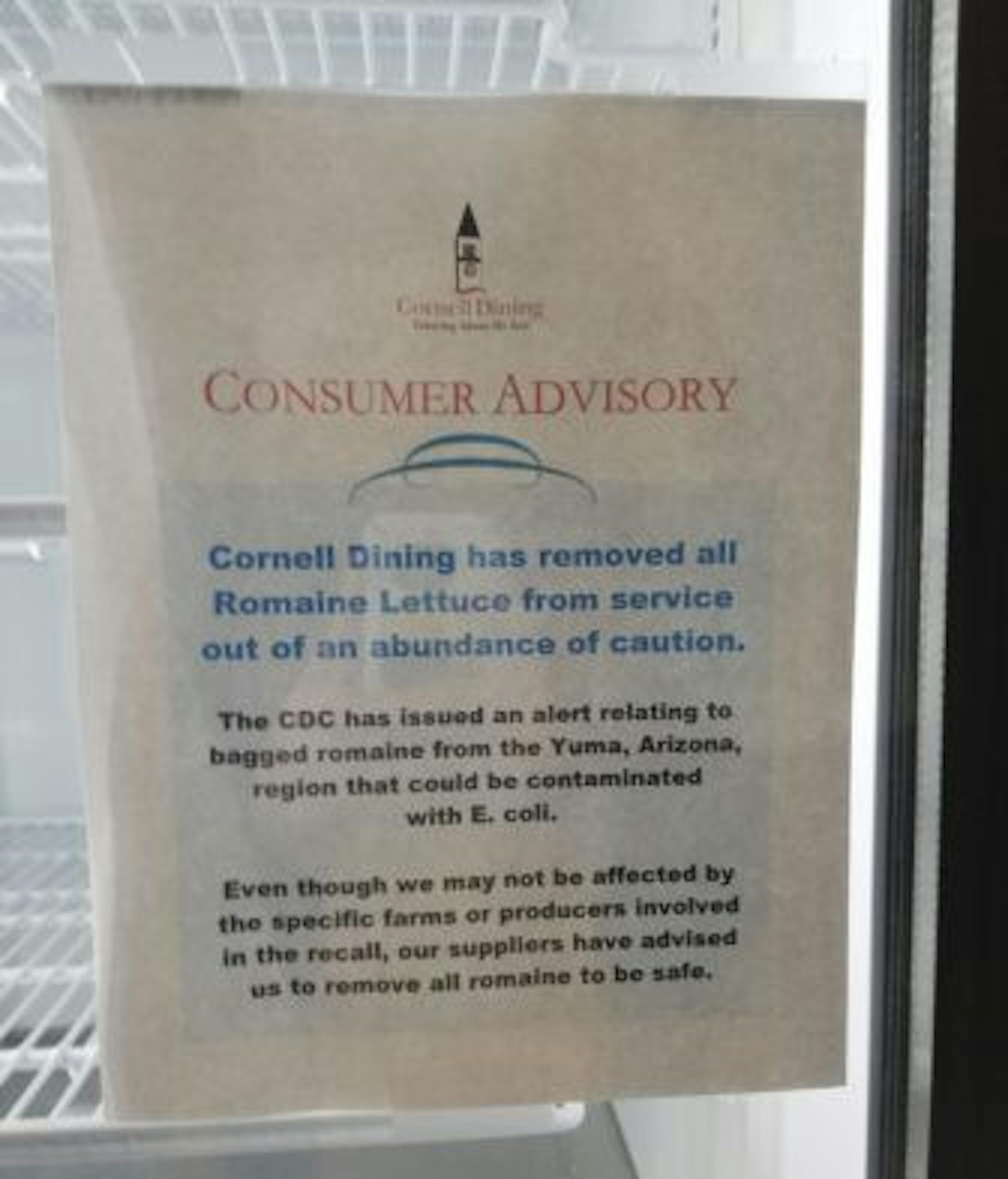 Consumer Advisory signs like the one above, posted in the Bear Necessities convenience store, were put up across campus.