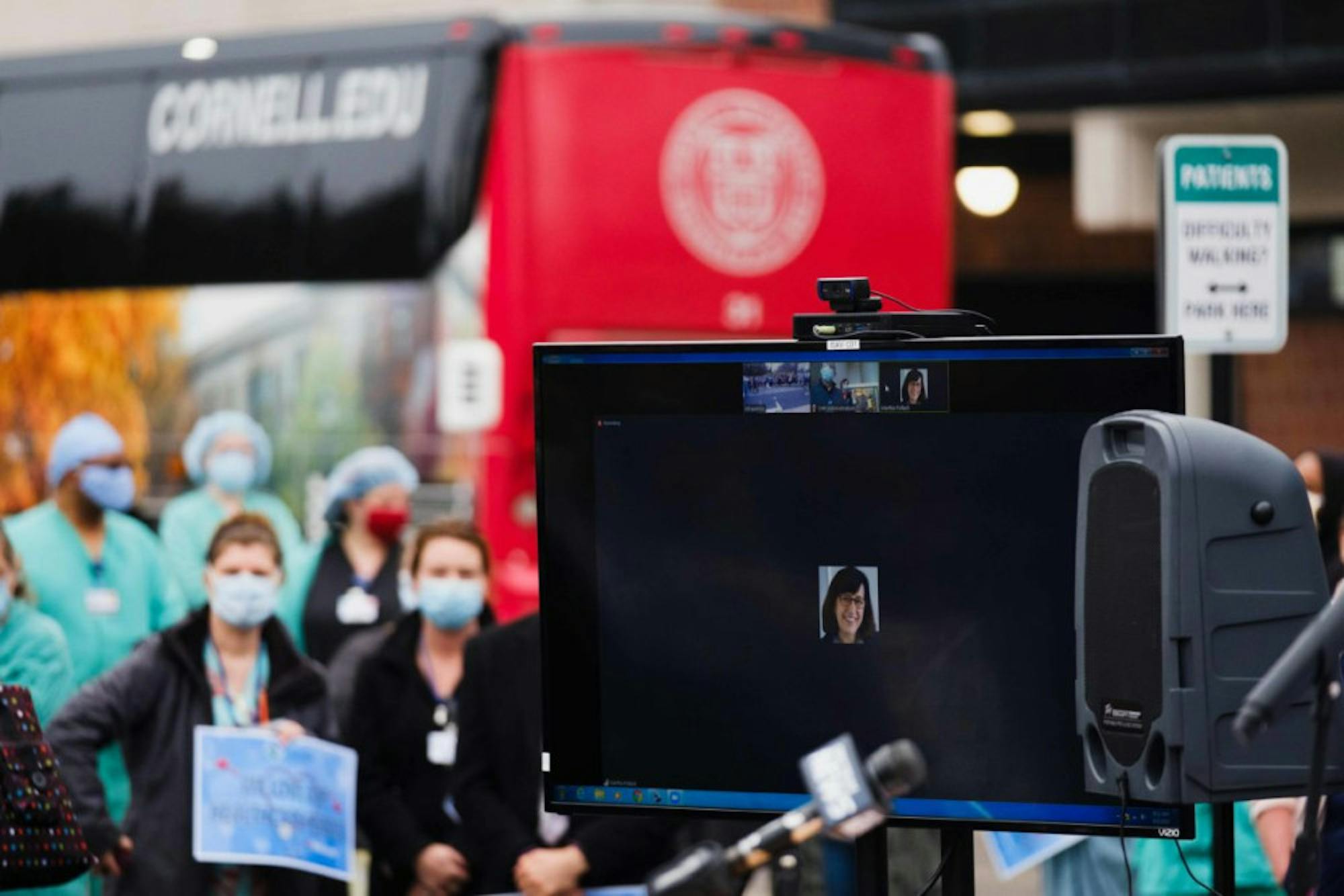 President Martha E. Pollack made an address via Zoom during the send-off.