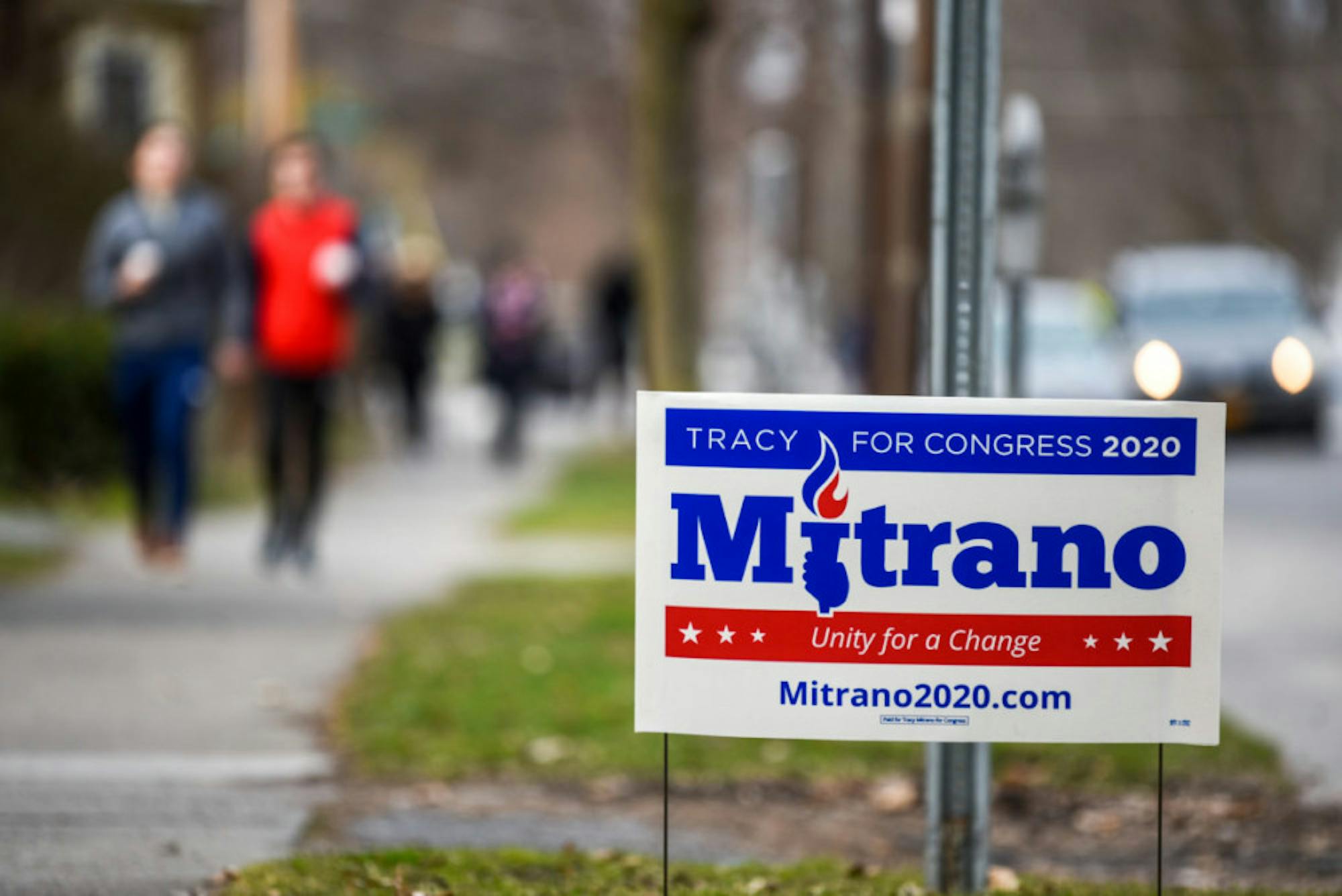 A Tracy Mitrano yard sign on March 18, 2020.