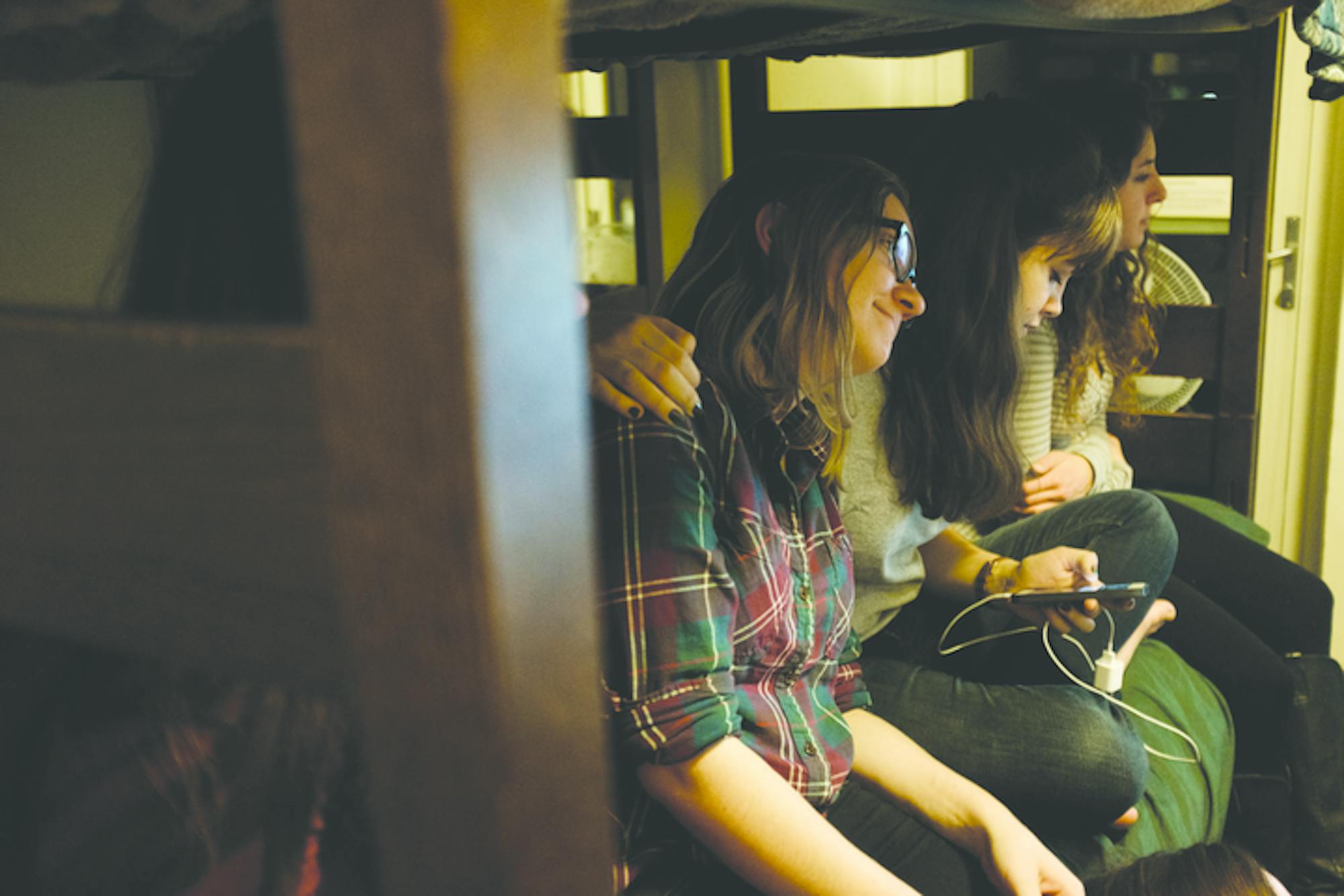 Students console each other Tuesday night as election results come in. Several have said they worry a Trump presidency will lead to deportation and persecution of minorities.