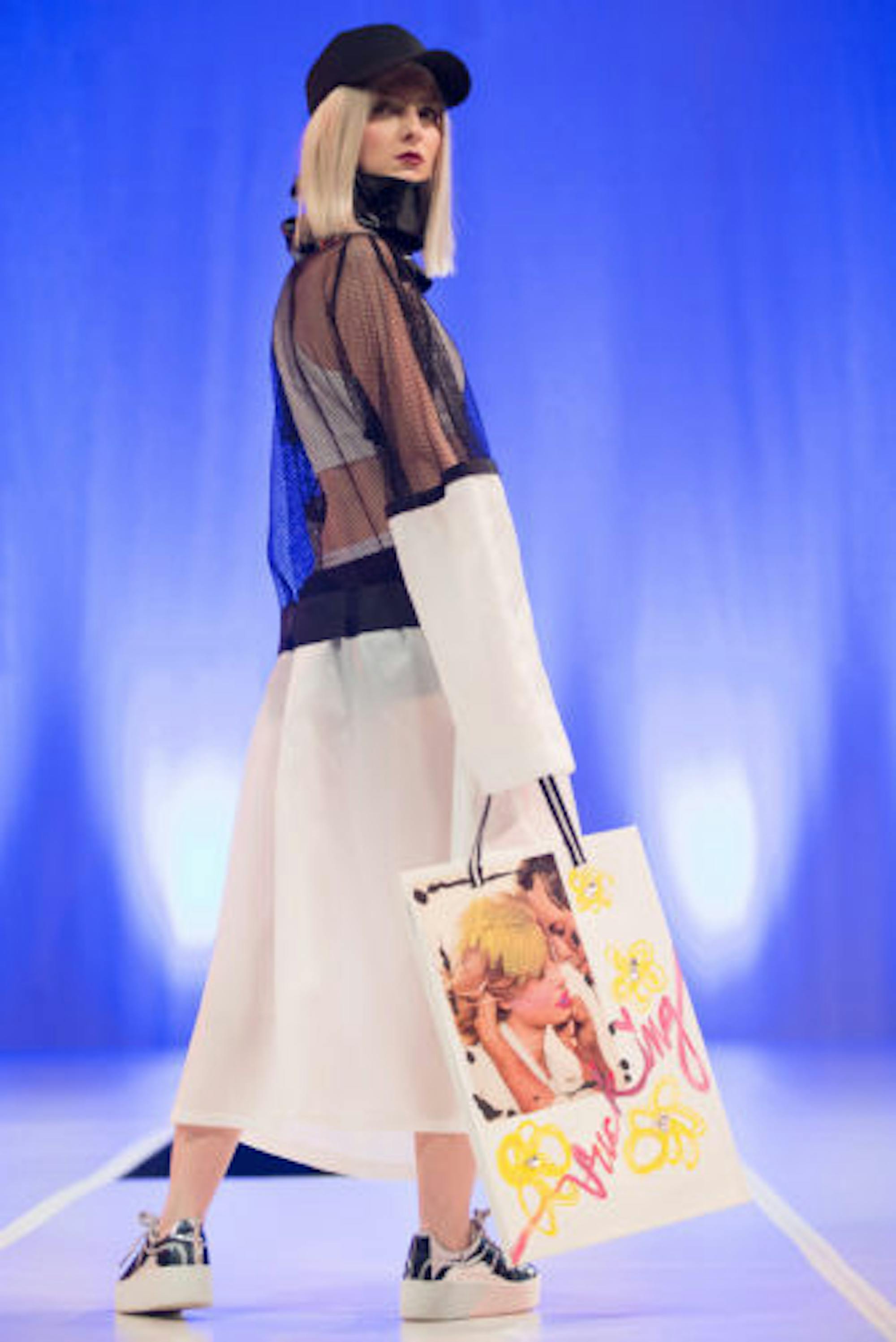 Rebecca Allen '17 models for Molly Kestenbaum's collection entitled