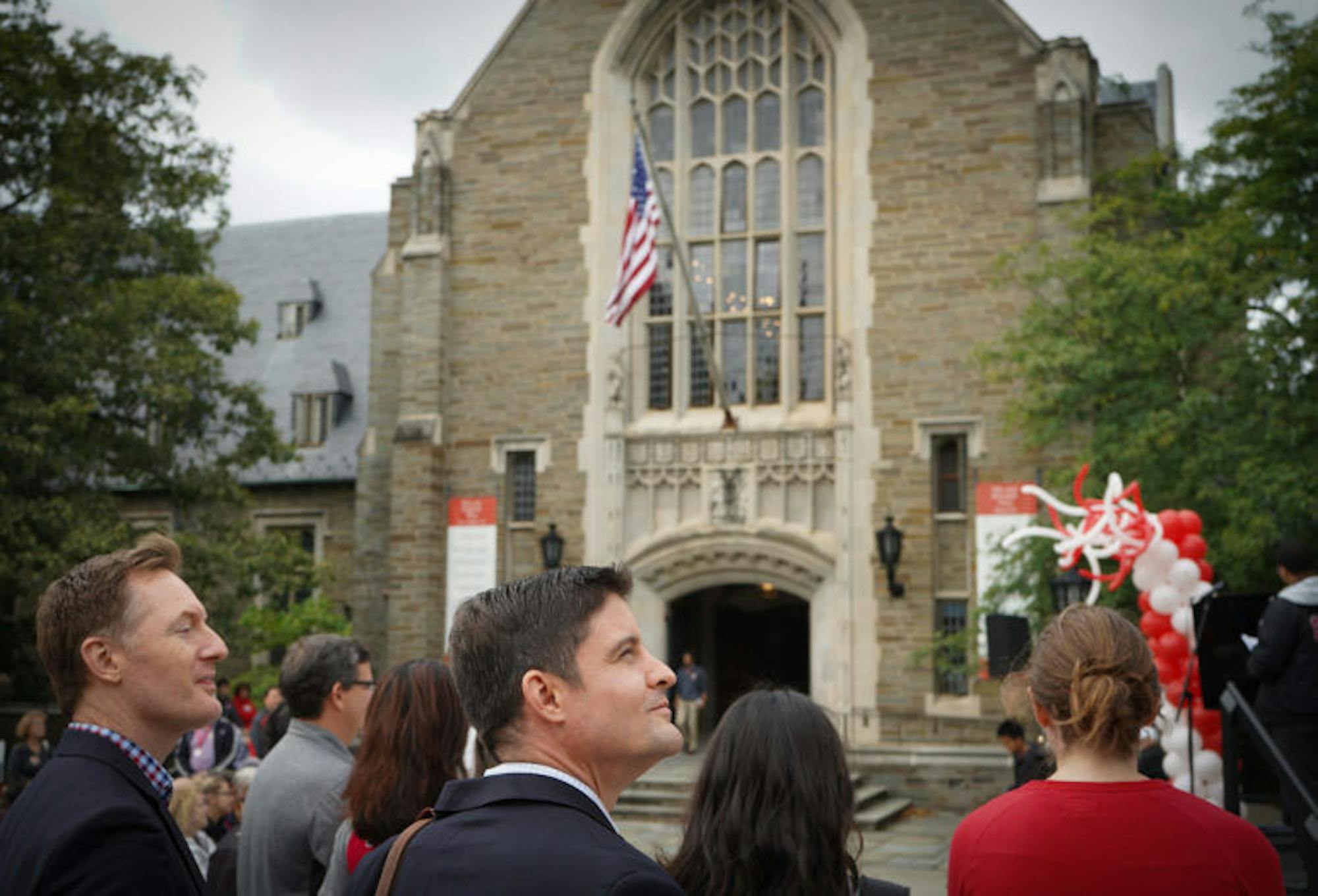 Students and alumni gathered at Ho Plaza on Saturday morning for the Cornell Chimes Sesquicentennial Celebration. Audience members learned about the history of the Chimes and listened to some of its most memorable songs. (Jing Jiang / Sun Staff Photographer)