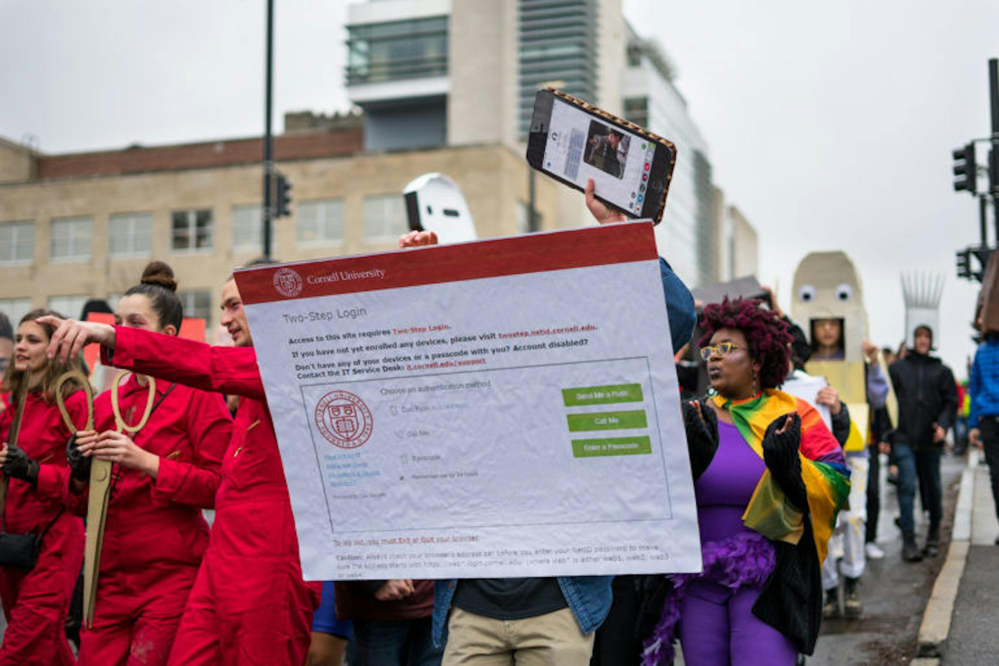 While some groups of students coordinated their outfits, there was no overall theme; paraders dressed up as anything from instant noodle packages to Cornell’s Two-Step Login page.