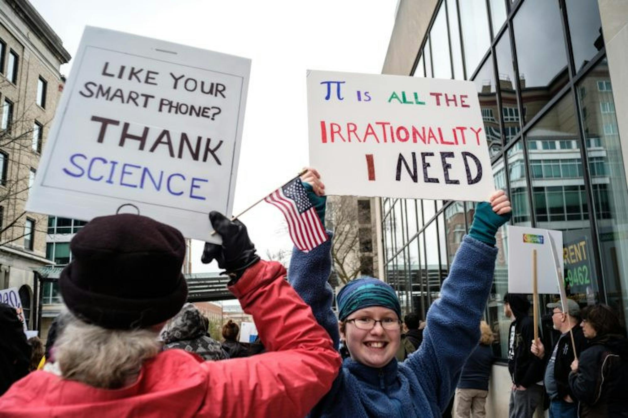 Demonstrators rally at the March for Science held at the Ithaca Commons on Saturday, 22 April.