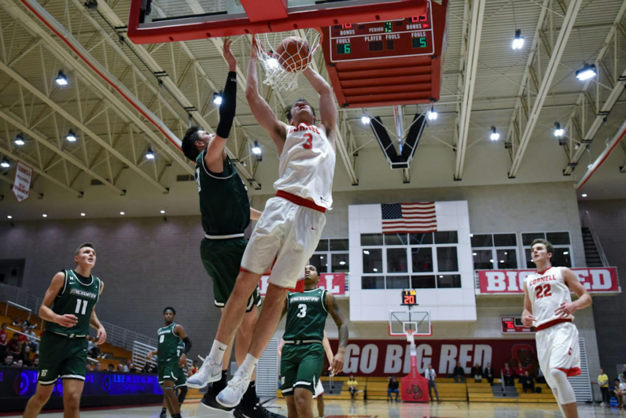 Junior forward Jimmy Boeheim dunks at the game against Binghamton at Newman Arena on November 5th, 2019.