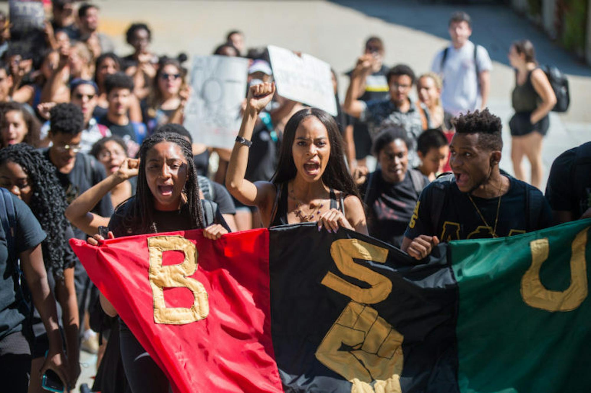 BSU and allies march from Day Hall to Willard Straight Hall, September 20th, 2017. (Cameron Pollack / Sun Photography Editor)
