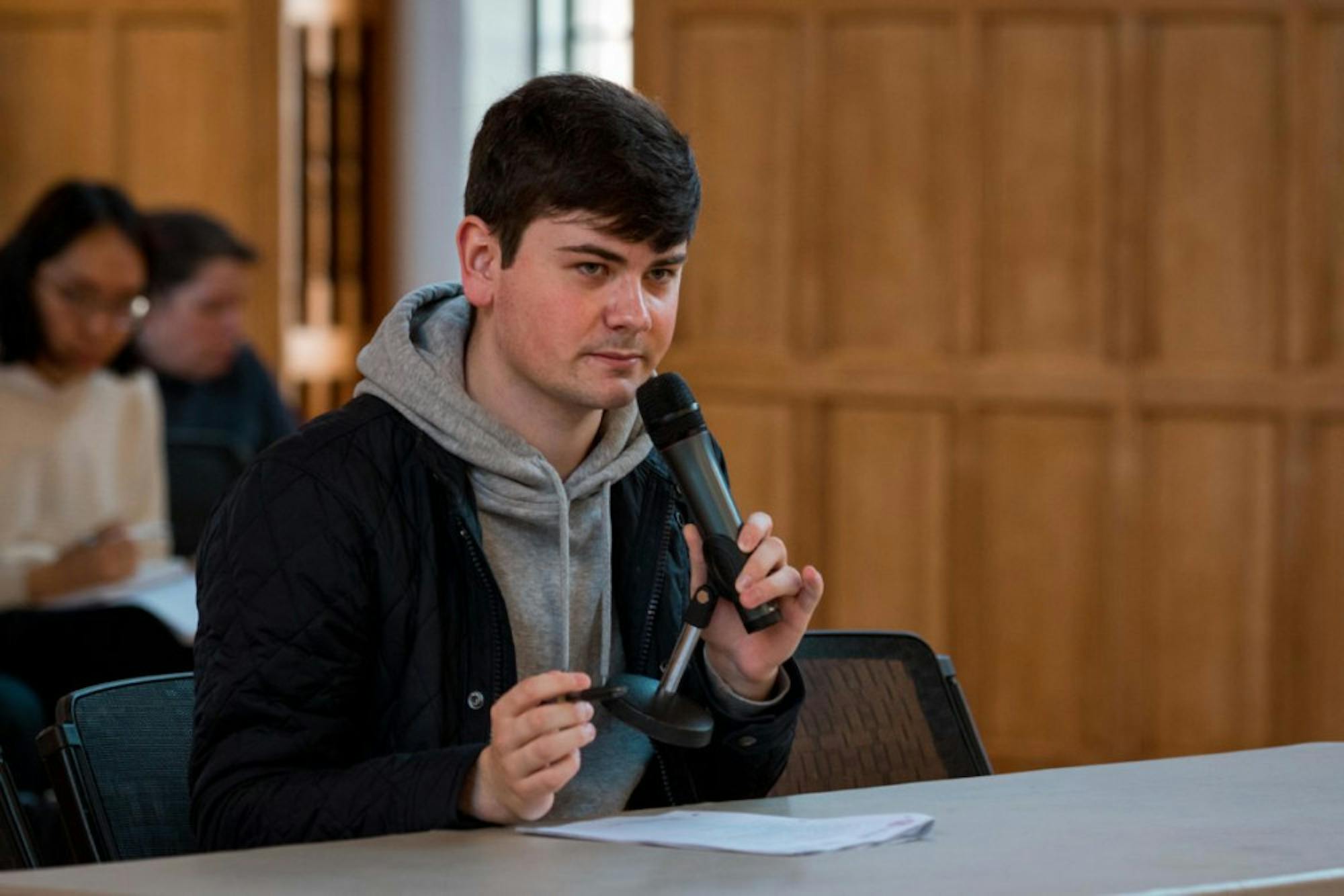 Student Assembly president Joesph Anderson '20 speaks at the S.A. meeting on Thursday. (Hannah Rosenberg/Sun Assistant Photography Editor)