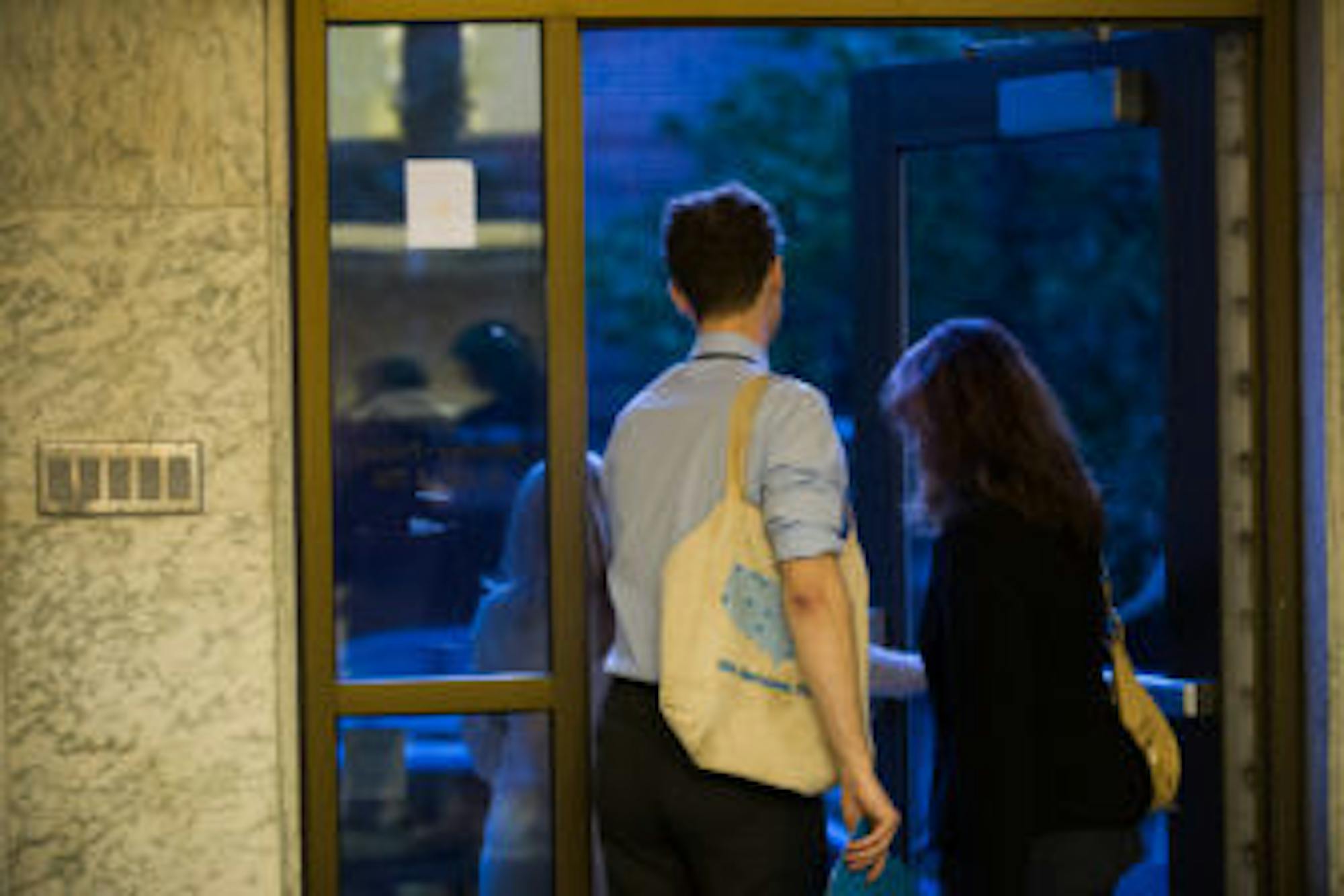 Reed Steberger '13 leaves Ithaca Town Hall after withdrawing from the County Legislature campaign on Thursday evening following a report in The Sun.