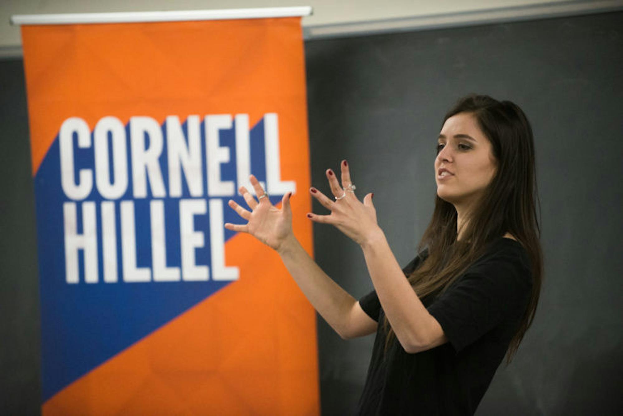 Erin Schrode, a former Congressional candidate in the California 2nd, speaks about her campaign in Philips Hall on April 13 2017.