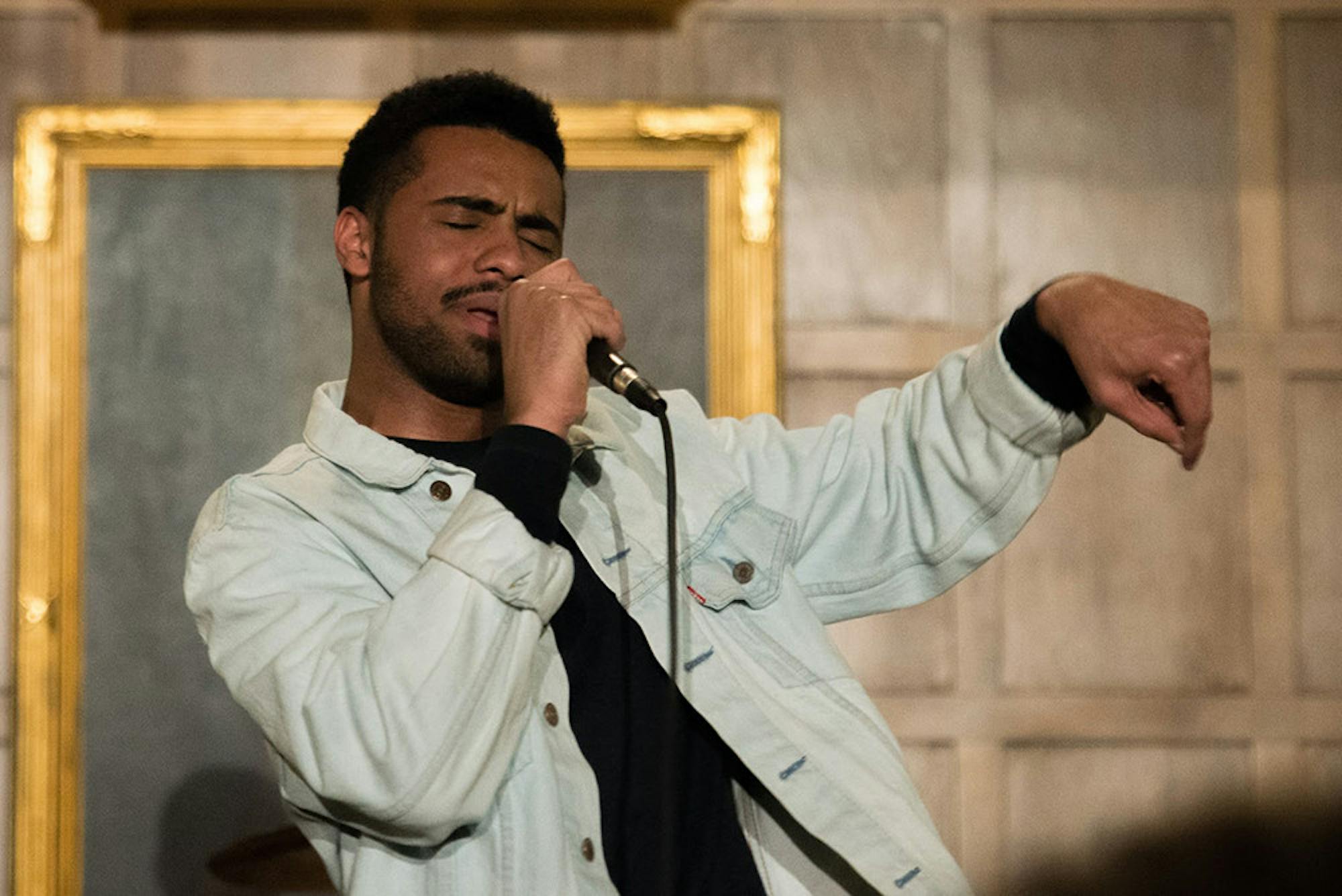 Paulitics, Paul Russel '19, performs at Risley Hall.