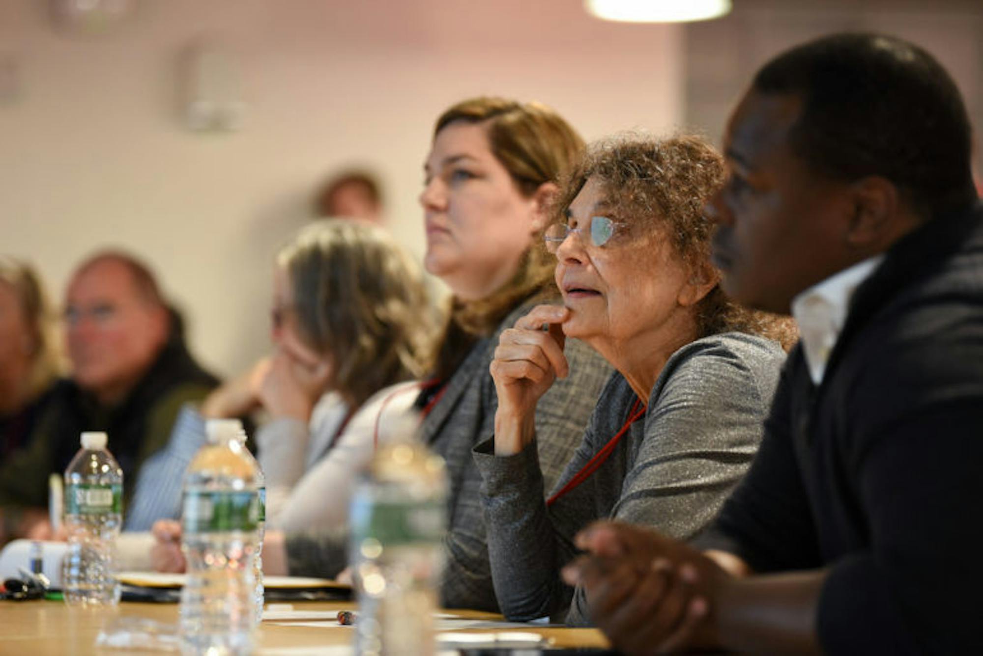 A panel of judges listens attentively as finalists present their business ideas at the Big Idea Competition Finale on Friday.