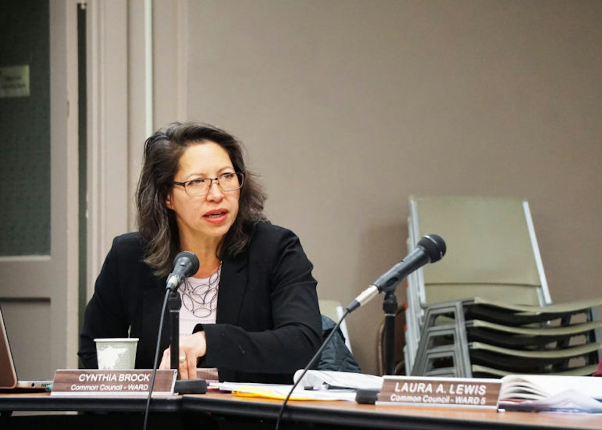 Cynthia Brock, 1st Ward Alderperson, speaks at the Ithaca Planning & Economic Development Committee's meeting on Monday. (Yisu Zheng / Sun Staff Photographer)