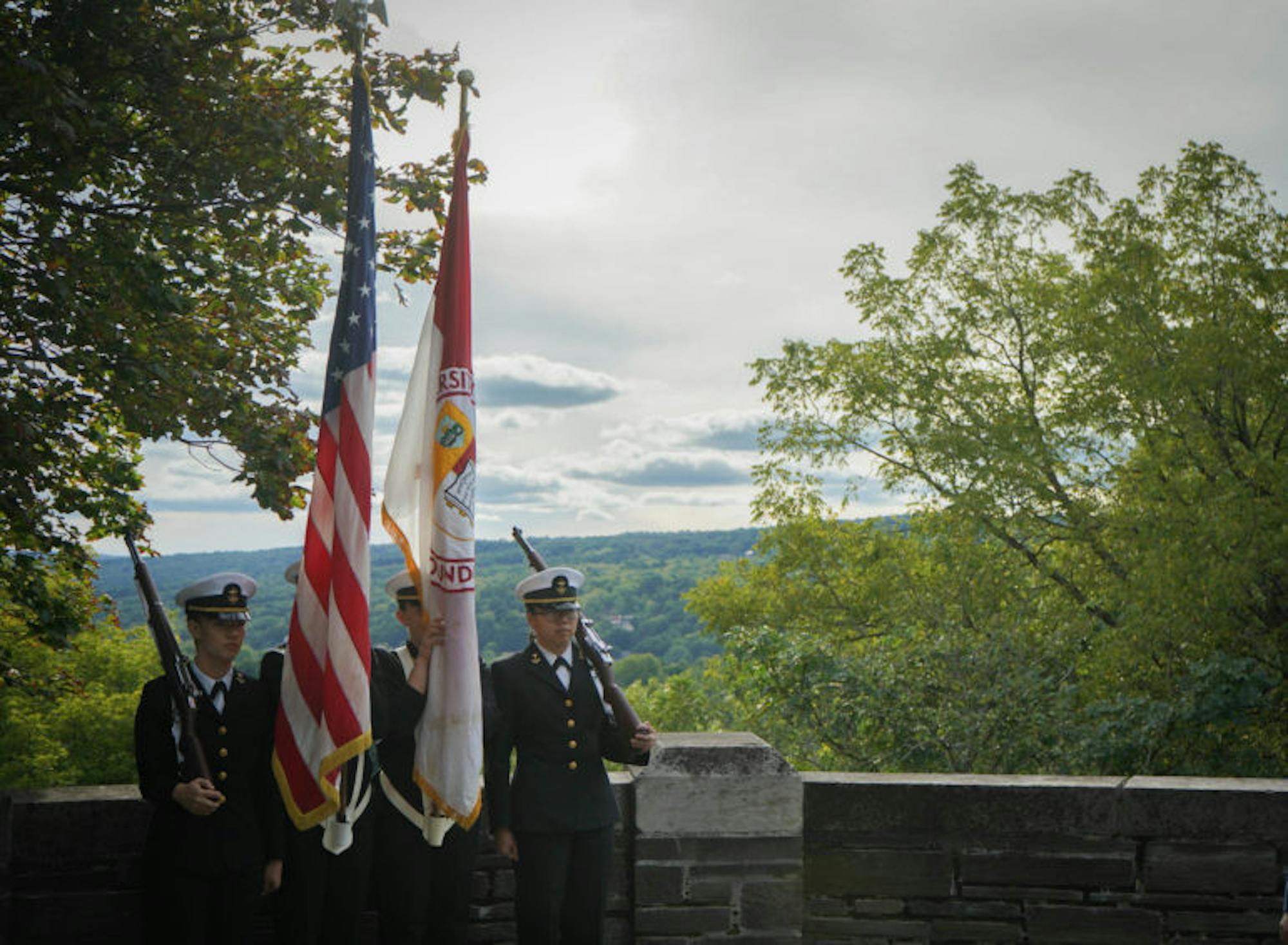 A memorial service was held at the Baldwin Memorial Stairway on Saturday afternoon to honor the students who died in World War I. (Jing Jiang / Sun Staff Photographer)