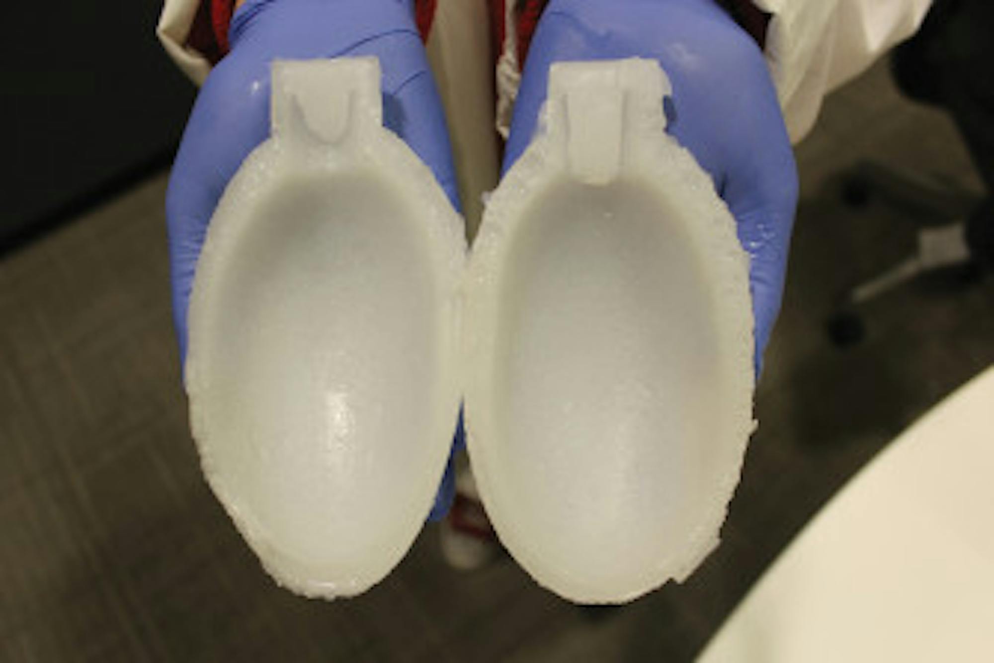 A foam mold to be used in classes to teach children the principles of soft robotics.