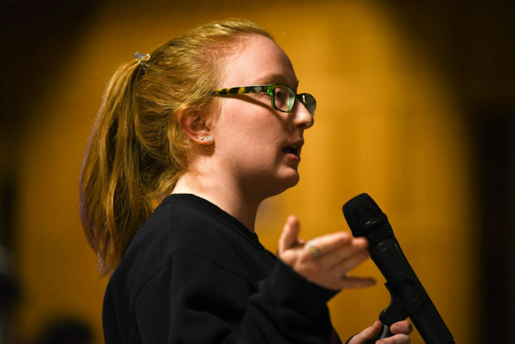 Jillian Shapiro '20 speaks at the Student Assembly meeting at Willard Straight Hall on November 14th, 2019.